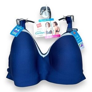 NEW HANES XXXL BLUE WHITE LACE TRIM BRA LINED WIREFREE SOFT STRETCH